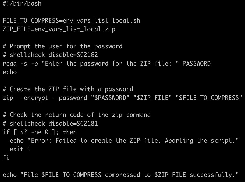 Script to create the zip file with the password